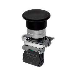 Кнопка грибовидная черная, 40 мм, пружиный возврат, 1NO, IP65,металл