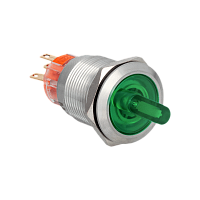 Переключатель с подсветкой, с фиксацией, 220V AC/DC, зеленый, 2 положения, 1NO+1NC, IP67, нержавеющая сталь