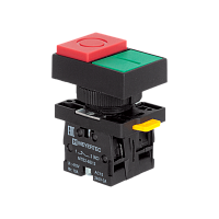 Кнопка двойная выступающая, красная/зеленая, маркировка "I+O", 1NO+1NC, IP40, пластик