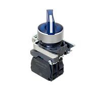 Переключатель  на 2 положения с фиксацией и подсветкой, синий, 1NO, 220V AC/DC, IP65, металл