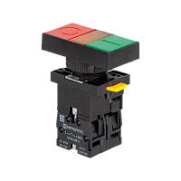 Кнопка двойная плоская с подсветкой, красная/зеленая, маркировка "I+O", 1NO+1NC, 24V AC/DC, IP40, пластик