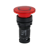 Кнопка грибовидная красная с подсветкой, Ø40 мм, 1NC, 24V AC/DC, IP54, пластик