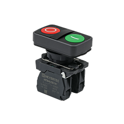 Кнопка двойная плоская, красная/зеленая, маркировка "I+O", 1NO+1NC, IP65, пластик