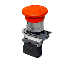 Кнопка грибовидная аварийной остановки, красная, 40 мм, возврат поворотом с фиксацией, 1NC, IP65, металл