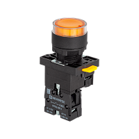 Кнопка желтая с подсветкой, 1NO, 24V AC/DC, IP54, пластик