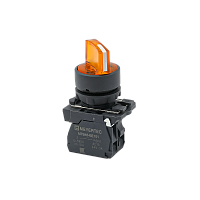 Переключатель  на 2 положения с фиксацией и подсветкой,  желтый, 1NO, 220V AC/DC, IP65, пластик