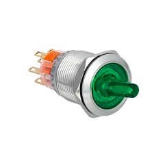Переключатель с подсветкой, с фиксацией, 24V AC/DC, зеленый, 3 положения, 2NO+2NC, IP67, нержавеющая сталь
