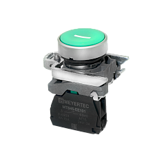 Кнопка плоская зеленая, маркировка "I", 1NO, IP65, металл