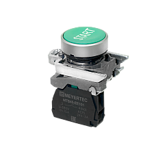 Кнопка плоская зеленая, маркировка "START", 1NO, IP65, металл