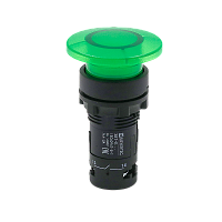 Кнопка грибовидная зеленая с подсветкой, Ø40 мм, 1NO, 220V AC, IP54, пластик