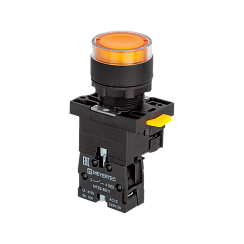 Кнопка желтая с подсветкой, 1NO, 220V AC/DC, IP54, пластик