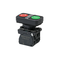 Кнопка двойная плоская с подсветкой, красная/зеленая, маркировка "I+O", 1NO+1NC, 220V AC/DC, IP65, пластик