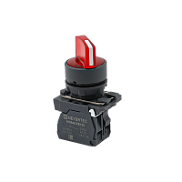 Переключатель  на 2 положения с фиксацией и подсветкой,  красный, 1NС, 24V AC/DC, IP65. пластик