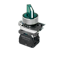 Переключатель  на 3 положения с фиксацией и подсветкой,  зеленый, 1NO, 220V AC/DC, IP65, металл