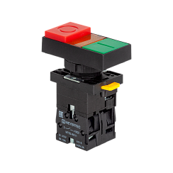 Кнопка двойная выступающая с подсветкой, красная/зеленая, маркировка "I+O", 1NO+1NC, 220V AC/DC, IP40, пластик