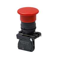 Кнопка грибовидная красная, 40 мм, пружиный возврат, 1NС, IP65, пластик