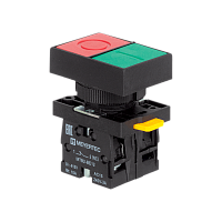 Кнопка двойная плоская, красная/зеленая, маркировка "I+O", 1NO+1NC, IP40, пластик