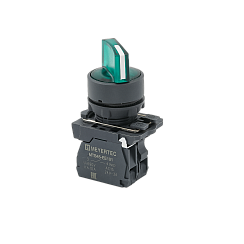 Переключатель  на 2 положения с фиксацией и подсветкой,  зеленый, 1NO, 24V AC/DC, IP65, пластик