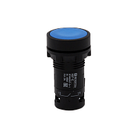 Кнопка плоская синяя с фиксацией, 1NO+1NC, IP54, пластик
