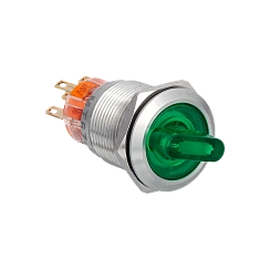 Переключатель с подсветкой, с фиксацией, 24V AC/DC, зеленый, 2 положения, 1NO+1NC, IP67, нержавеющая сталь