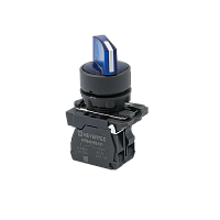 Переключатель  на 3 положения с фиксацией и подсветкой, синий, 1NO, 24V AC/DC, IP65, пластик