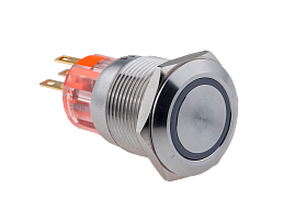 Кнопка с подсветкой белая, с фиксацией, 24В AC/DC, IP67